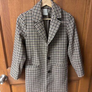 John Lewis Kids Girls Light Brown Checkered Coat Size 11 yrs In Great Condition!